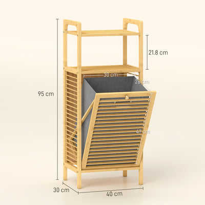 HOMCOM Bamboo Laundry Cabinet with Slatted Door, Bathroom Cabinet with Tilt-Out Hamper and Removable Liner Bag, 40 x 30D x 95 cm, Natural Wood Finish 