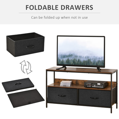 HOMCOM TV Stand Cabinet up to 47-inch, TV Unit with 2 Foldable Linen Drawers, Open Shelf for Living Room, Bedroom, Entertainment Room, Rustic Brown 