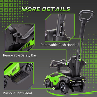 AIYAPLAY Kids 2-In-1 Lamborghini Ride-On and Stroller, with Horn - Green 