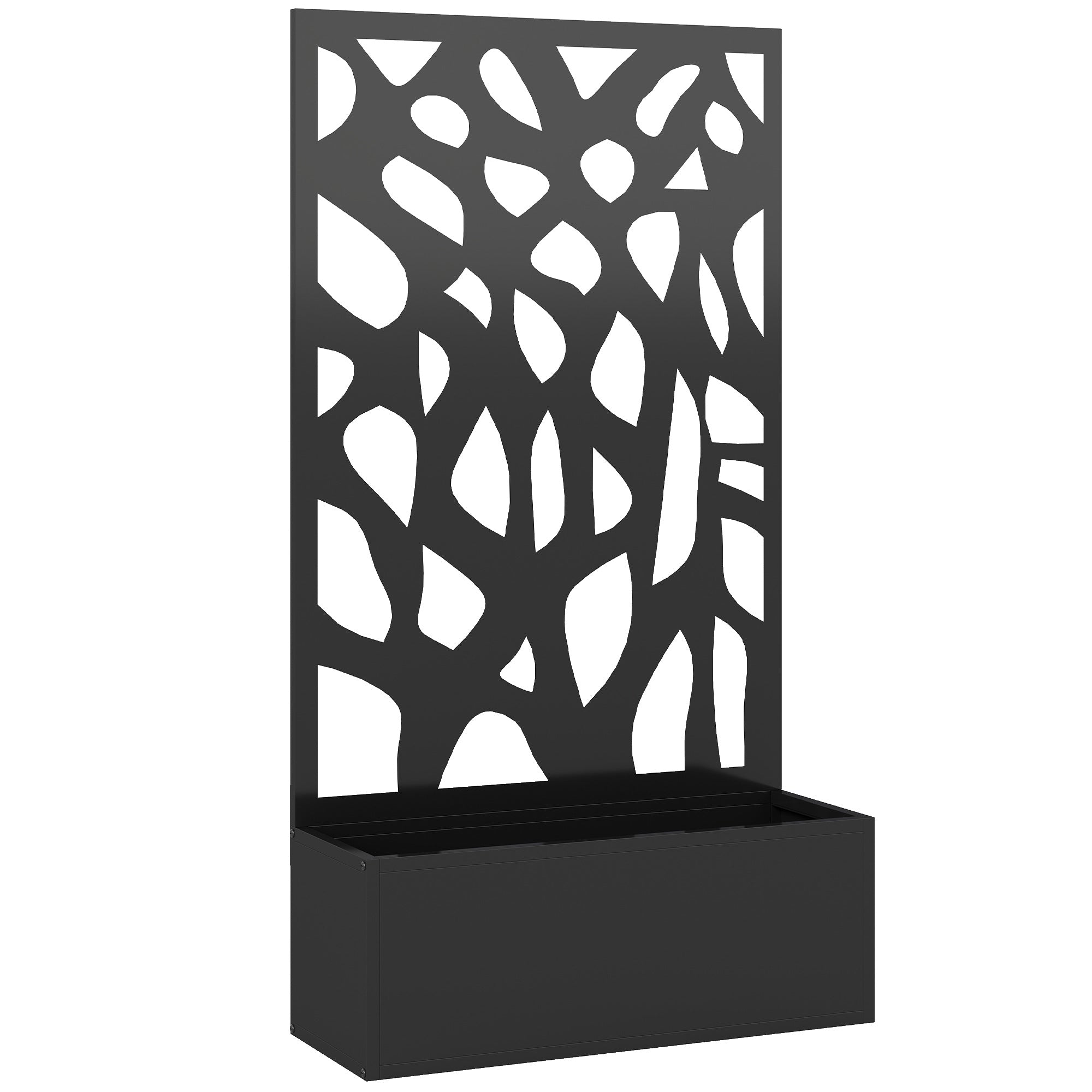 Outsunny Metal Raised Garden Bed with Trellis, Outdoor Planter Box with Privacy Screen, Elevated Garden Box for Climbing Plants 