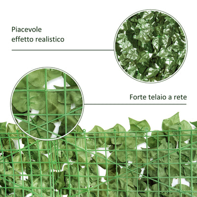 Outsunny 2-Piece Artificial Leaf Hedge Screen Privacy Fence Panel for Garden Outdoor Indoor Decor, Dark Green, 2.4M x 1M 