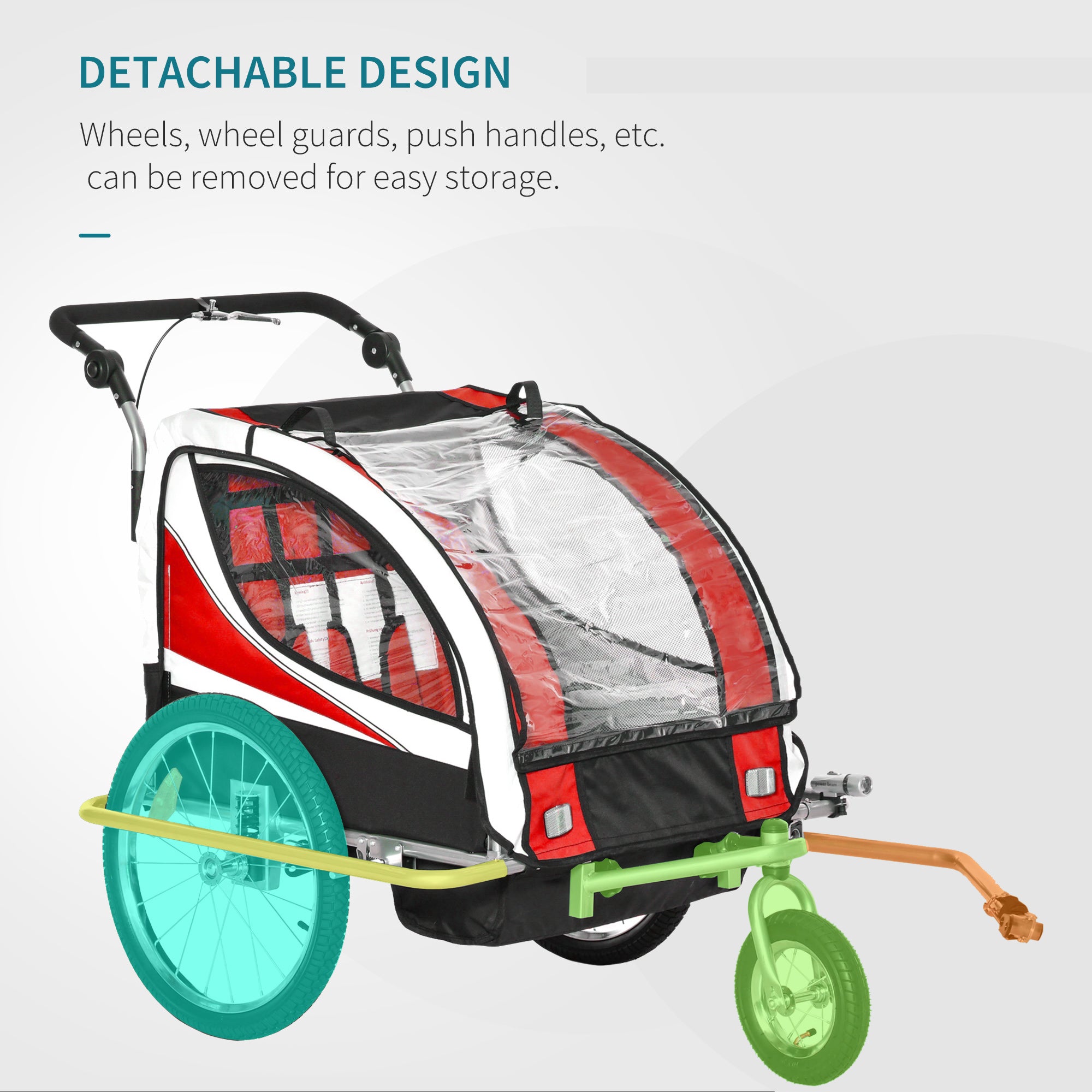 HOMCOM Baby Bike Trailer, Child Bicycle Trailer with 5 Point Harness, Steel Frame, Reflectors, Safety Flag, Hitch Coupler, Red 