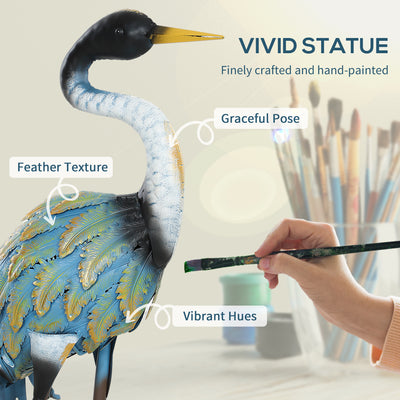 Outsunny Heron Garden Statue, Standing Garden Ornament, Metal Garden Gift with Stakes, 28 x 17 x 63 cm, Multi-Colour 