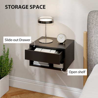 HOMCOM Floating Bedside Tables Set of 2, Wall Mounted Nightstand, Black 