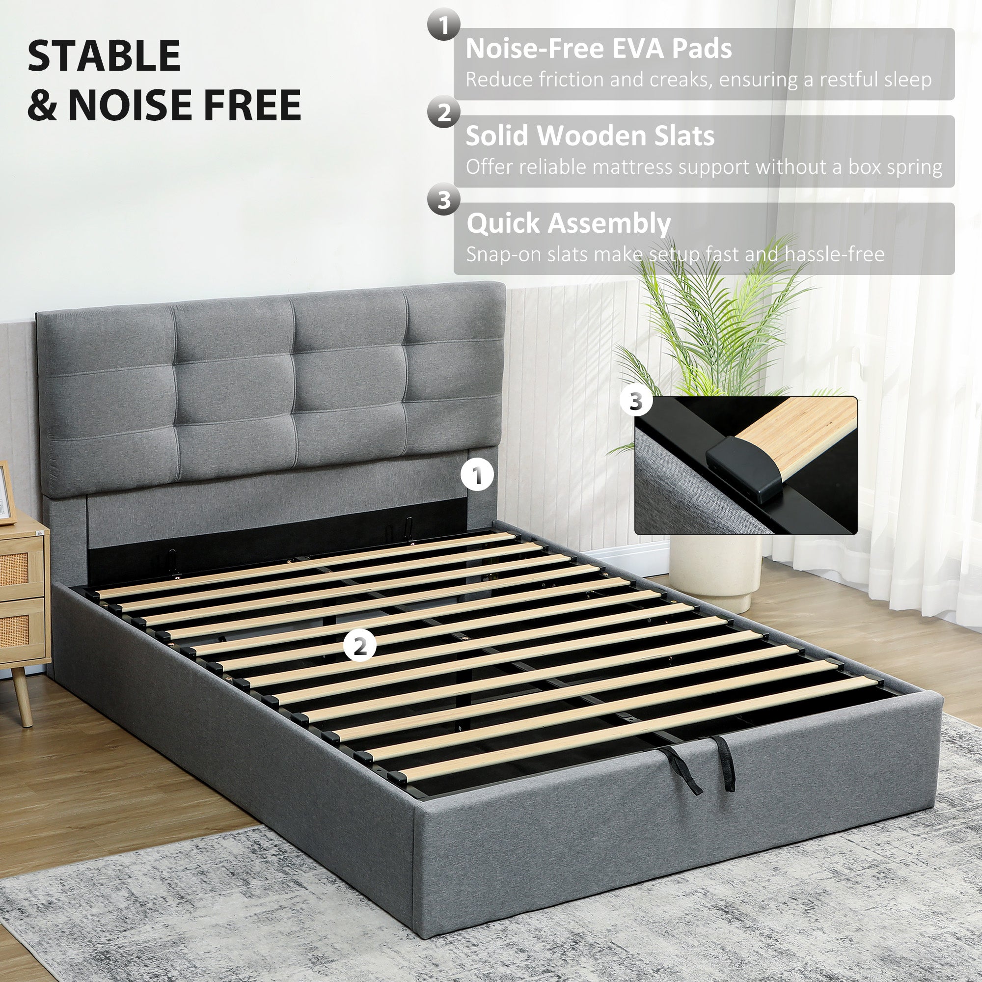 HOMCOM 5ft King Ottoman Bed with Gas Lift Storage - Grey 