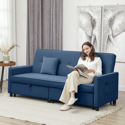 HOMCOM Three-Person Velvet-Feel Sofa Bed - Blue 