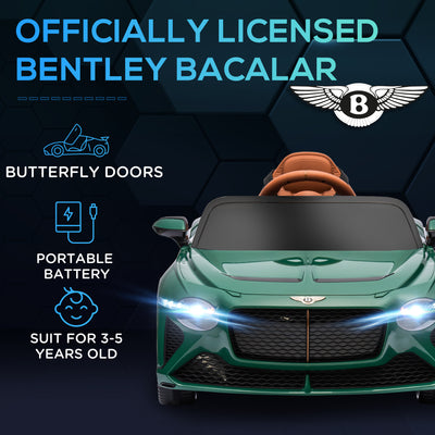 HOMCOM Bentley Bacalar Licensed 12V Kids Electric Car, with Remote Control, Horn, Lights, Music, Suspension Wheels, Green 
