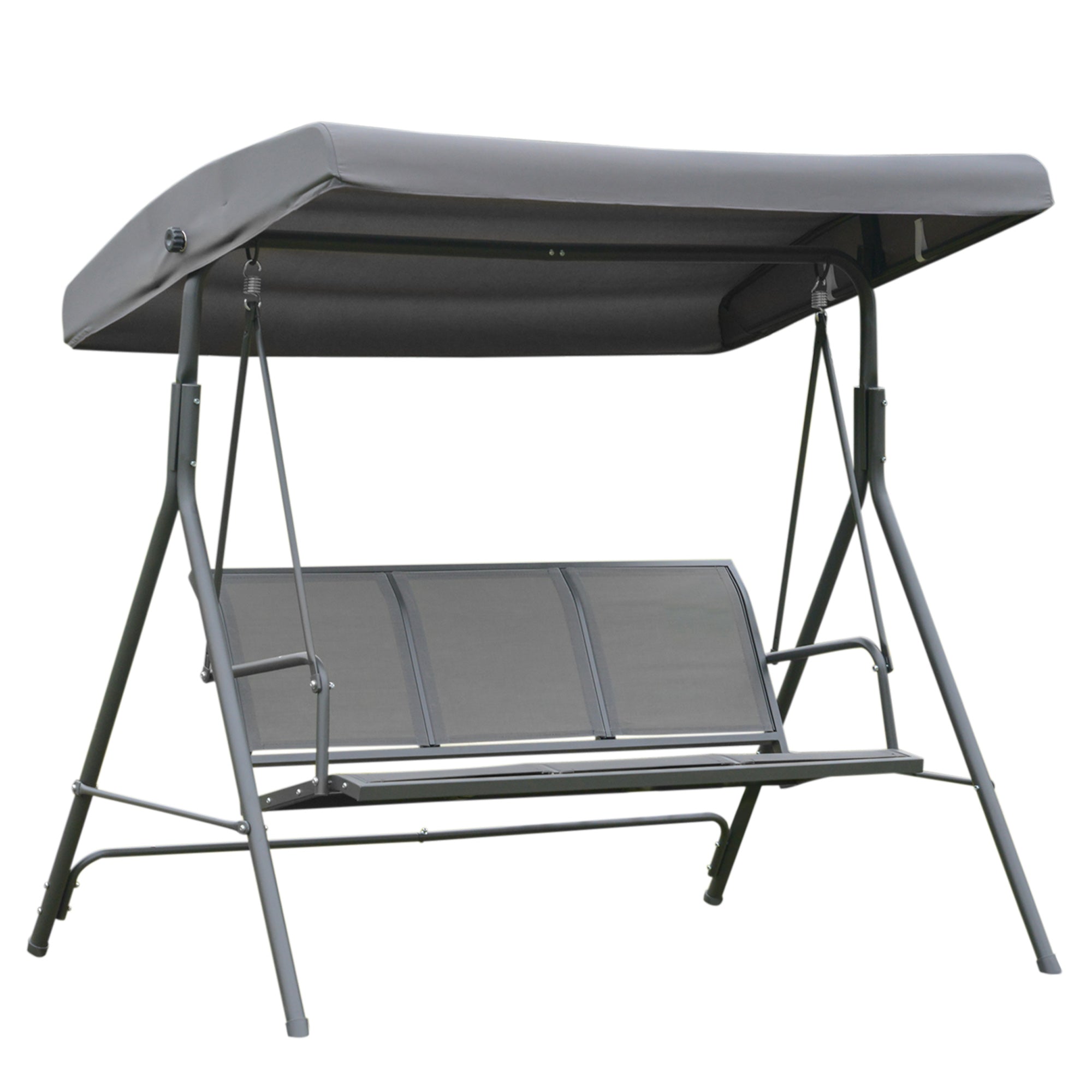 Outsunny 3 Seater Swing Chair, Garden Swing Bench with Canopy, Breathable Mesh Seat and Heavy Duty Steel Frame for Patio, Yard, Grey 