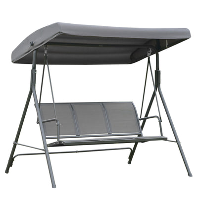 Outsunny 3 Seater Swing Chair, Garden Swing Bench with Canopy, Breathable Mesh Seat and Heavy Duty Steel Frame for Patio, Yard, Grey 