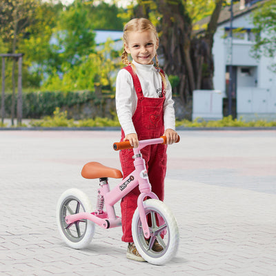 HOMCOM 12" Kids Balance Bike No Pedal Bicycle EVA Tire Adjustable Seat Toddler Training Bike W/ Shock Absorber 2 - 5 Years Gift for Boys Girls Pink 