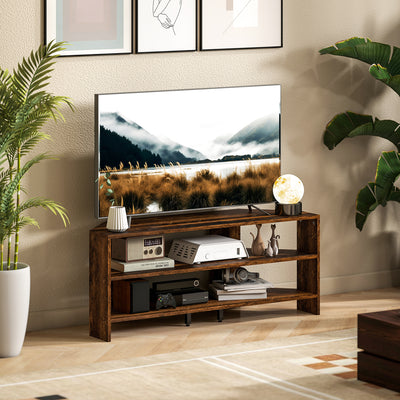 HOMCOM Corner TV Stand with 2 Open Shelves for 47 Inch TV - Rustic Brown 