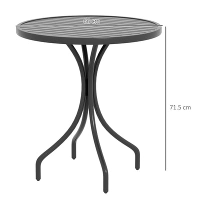 Outsunny 66cm Patio Table, Round Garden Table, Outdoor Side Table with Steel Frame and Slat Tabletop, Black 