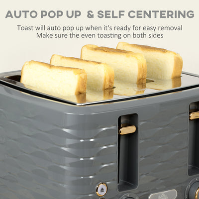 HOMCOM Kettle and Toaster Sets, 3000W 1.7L Rapid Boil Kettle & 4 Slice Toaster with 7 Browning Controls, Defrost, Reheat and Crumb Tray, Otter thermostat, Grey 