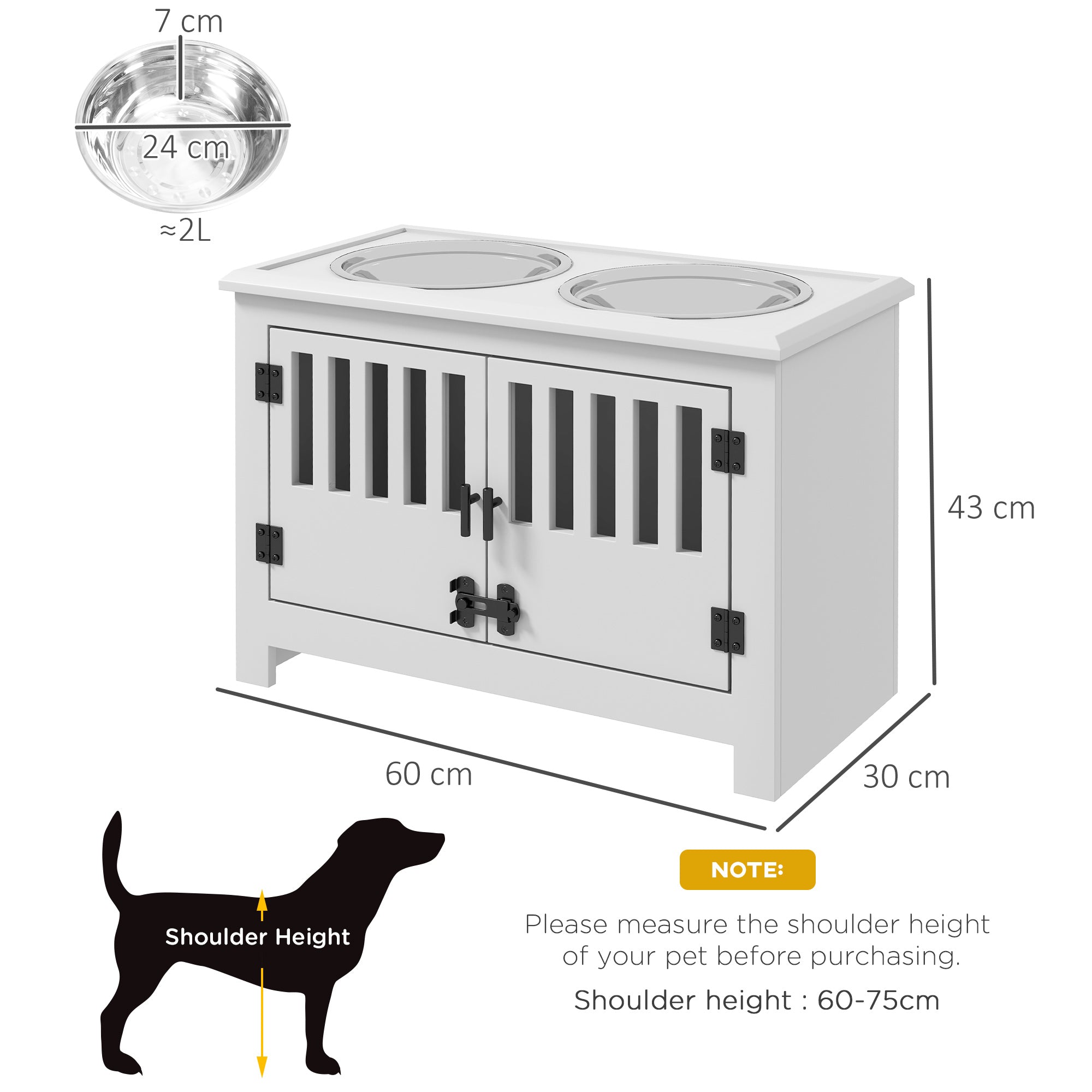 PawHut Raised Dog Bowls, Pet Feeding Station, with Storage, Food and Water Bowls, for Large Dogs - White 