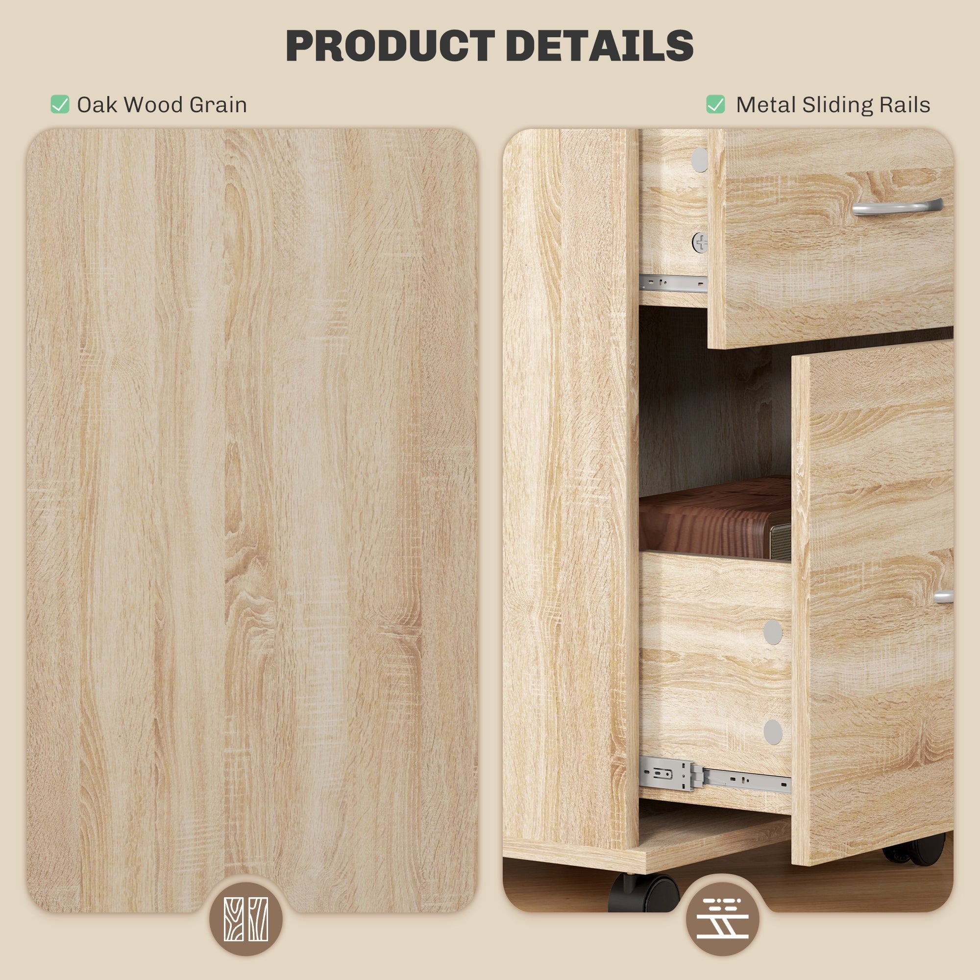 HOMCOM Two Drawer Lockable Filing Cabinet - Wood-Effect 