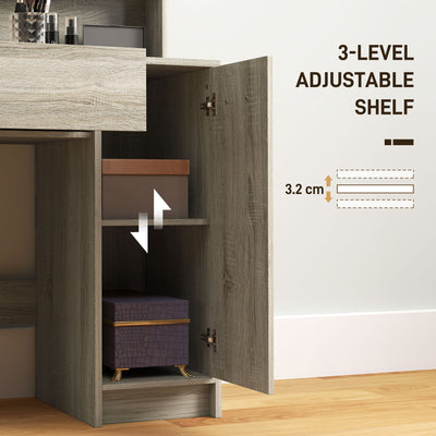 HOMCOM Dressing Table and Stool Set, with Storage - Natural Wood Finish