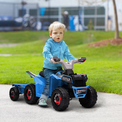 HOMCOM 6V Quad Bike with Back Trailer, Wear-Resistant Wheels, for Ages 18-36 Months, Blue 