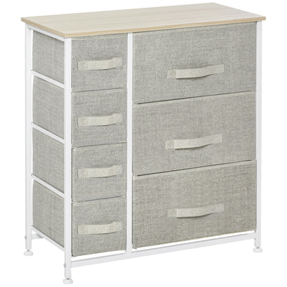 HOMCOM Chest of Drawers with 7 Drawers, Fabric Drawers with Large Storage Space, Drawers Dresser with Metal Frame, Adjustable Feet for Bedroom Living Room, Light Grey 