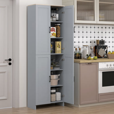 HOMCOM Freestanding Kitchen Cupboard, 4-Door Storage Cabinet Organizer with Adjustable Shelves Grey 