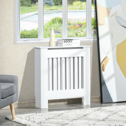HOMCOM MDF Radiator Cover Wooden Cabinet Shelving Home Office Vertical Slatted Vent White 78L x 19W x 81H 