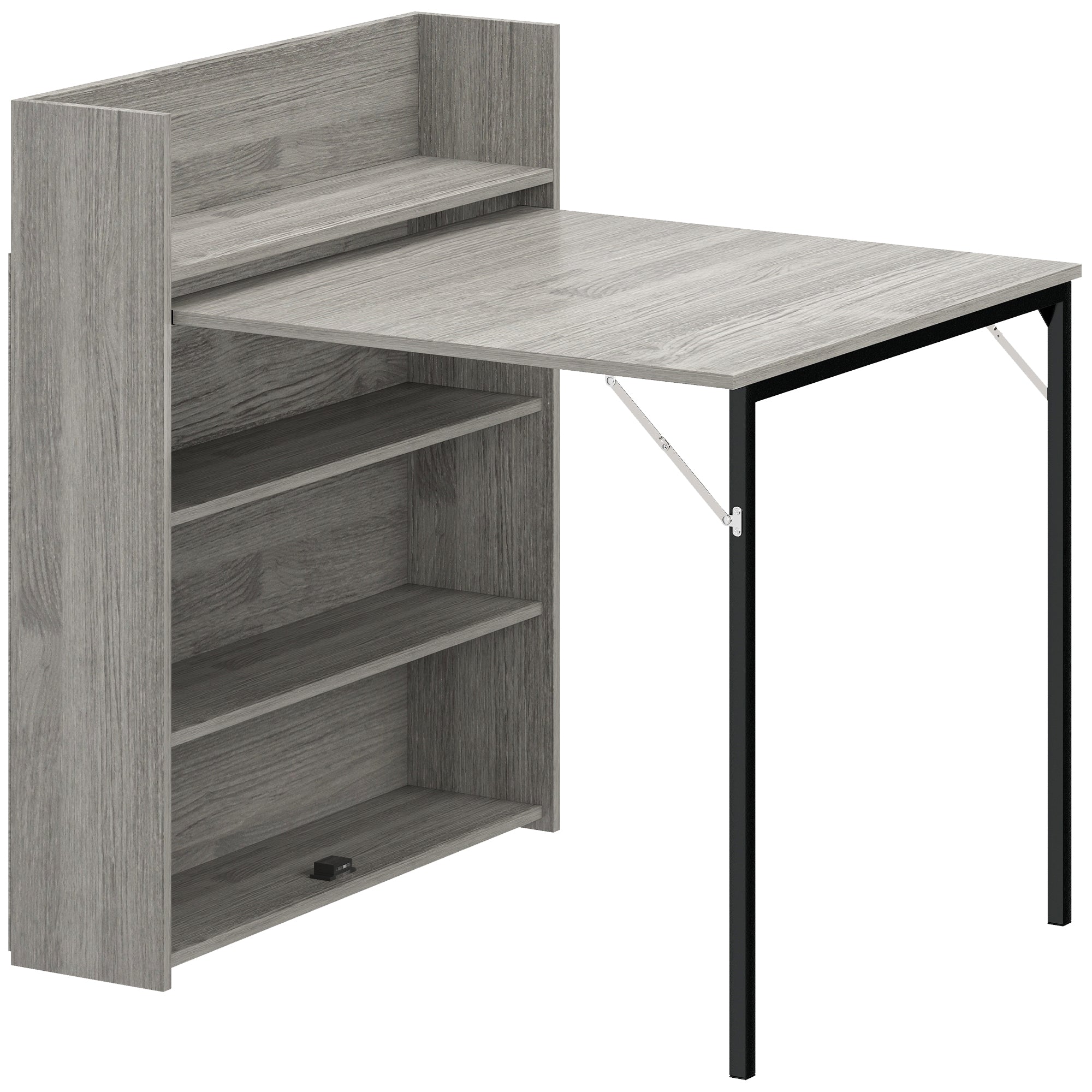 HOMCOM Kitchen Table, Folding Dining Table, with 4-Tier Shelves, Modern Drop-Leaf Table, Grey Wood Effect 