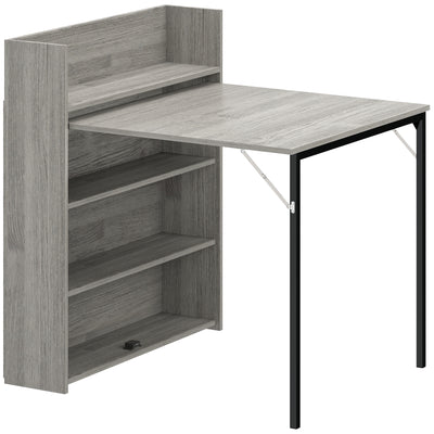 HOMCOM Kitchen Table, Folding Dining Table, with 4-Tier Shelves, Modern Drop-Leaf Table, Grey Wood Effect 