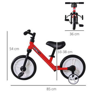 HOMCOM 11 Inch Kids Balance Bike Training Pedal Bicycle W/ Removable Stabilizers EVA Tyres Adjustable Seat Height 2 to 5 Years Gift for Boys Girls Red 