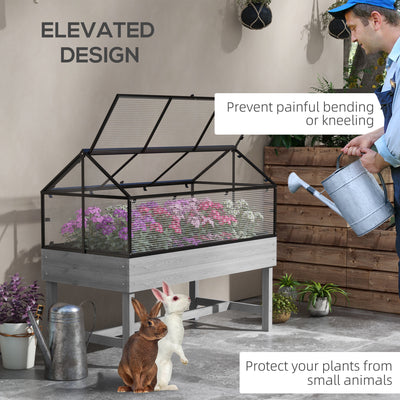 Outsunny 60 x 120cm Raised Garden Bed with Wooden Base - Grey 