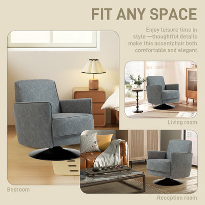 HOMCOM Upholstered Swivel Accent Chair with Thick Padding, Grey 