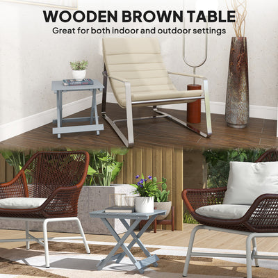 Outsunny Fir Wood Folding Coffee Table, Lightweight Small Garden Table with Slatted Top, Portable Folding Side Table for Balcony 