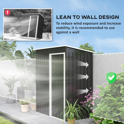 Outsunny 5 x 3ft Garden Storage Shed with Sliding Door and Sloped Roof Outdoor Equipment Tool, Black 