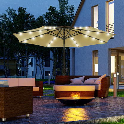 Outsunny 2.7m Patio Garden Umbrella Outdoor Parasol with Tilt Crank and 24 LEDs Lights (Brown) 