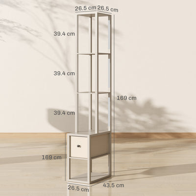HOMCOM Floor Lamp with Shelves, LED Column Modern Standing Lamp with Fabric Drawer, Adjustable Brightness, Foot Switch for Living Room, Bedroom, Office, Oak 