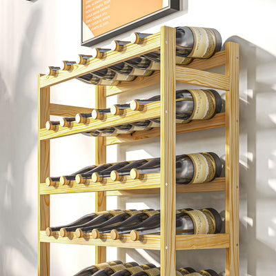 HOMCOM 42-Bottle Wooden Wine Rack - Natural Finish 