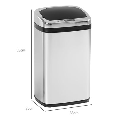 HOMCOM 30L Stainless Steel Motion Sensor Lid Bin - Silver Tone 