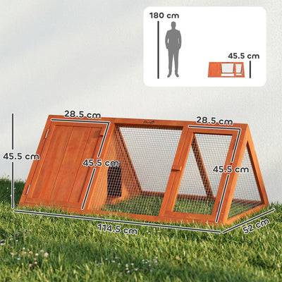 PawHut Rabbit Hutch, Wooden Guinea Pig Hutch with Run and Doors, Outdoor Triangle Bunny House for Rabbits,Duck and Chicken 