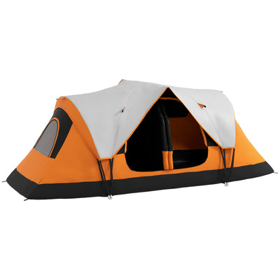 Outsunny Six-Man Tent, with Two Rooms, Small Rainfly and Accessories - Orange 