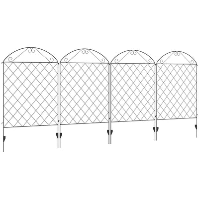 Outsunny Decorative Garden Fencing, 43in x 11.5ft Outdoor Picket Fence Panels, 4PCs Rustproof Metal Wire Landscape Flower Bed Border Edging Animal Barrier, Black 