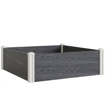 Outsunny Vinyl Raised Garden Bed Kit, 3 x 3 x 1ft Modular Elevated Garden Box with Slotting Legs and Open Bottom, Dark Grey 