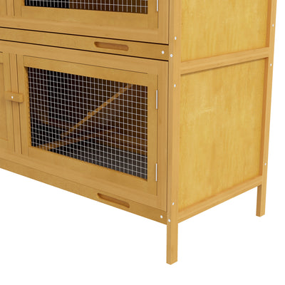 PawHut Double Decker Rabbit Hutch 2 Tier Guinea Pig House Pet Cage Outdoor with Sliding-out Tray, 100 x 47 x 91cm, Yellow 