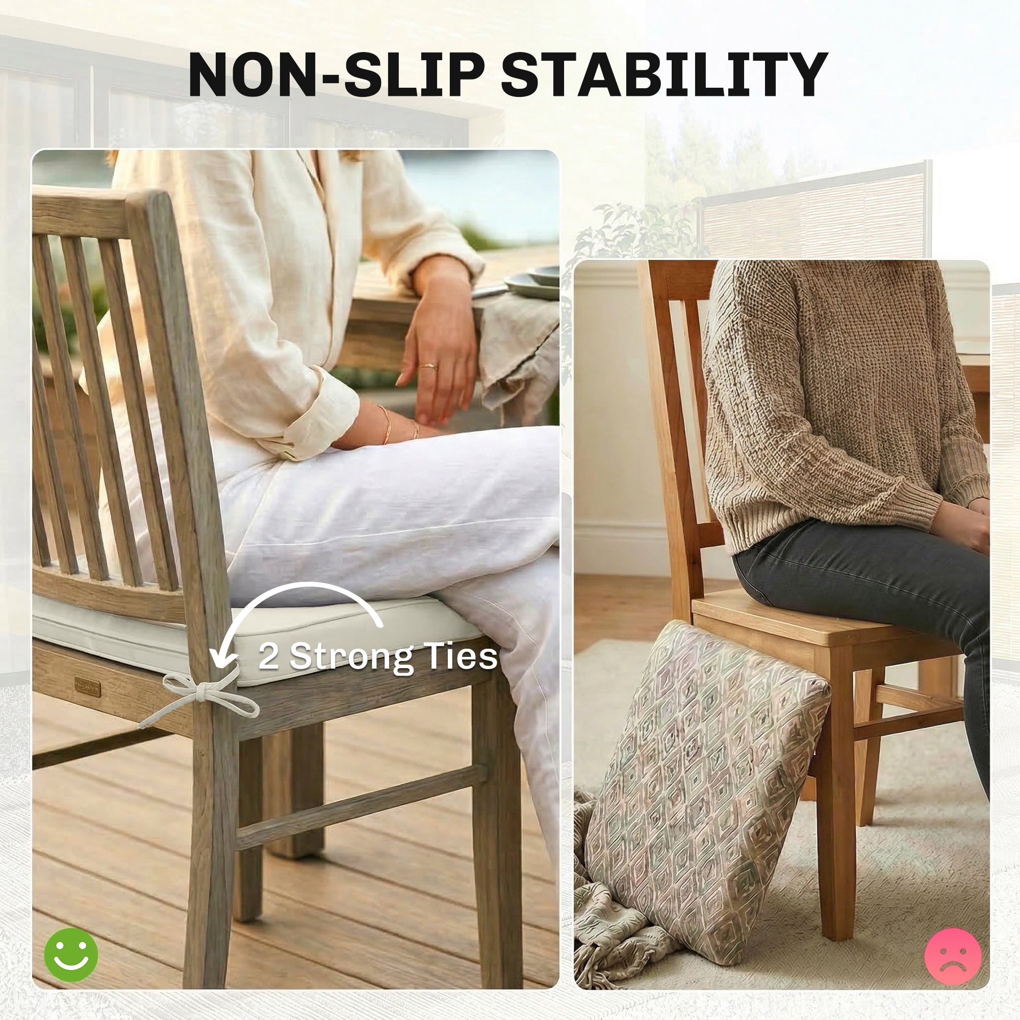 Outsunny Outdoor Chair Seat Cushions Set of 2, Garden Chair Cushions with 7cm Thick Foam & Ties, Cream White 