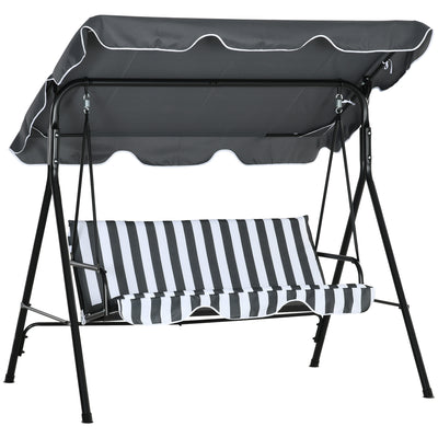 Outsunny Three-Seater Garden Swing Chair, with Adjustable Canopy - Grey Stripe 
