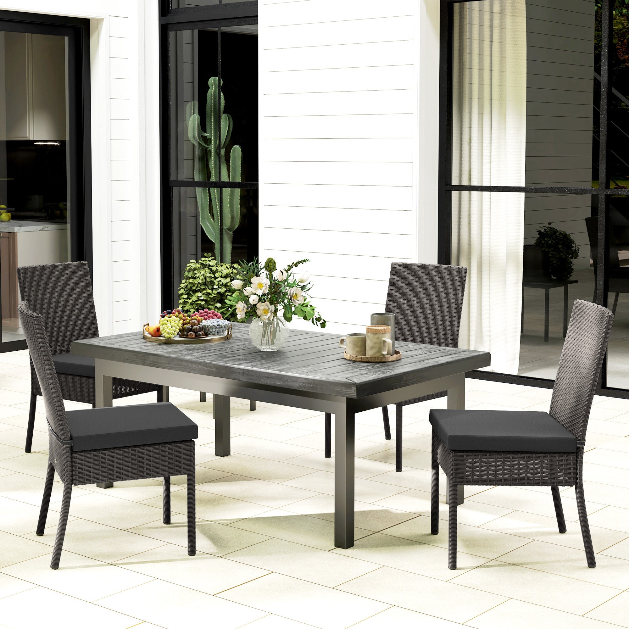Outsunny Set of Four Armless Rattan Garden Chairs - Dark Grey 