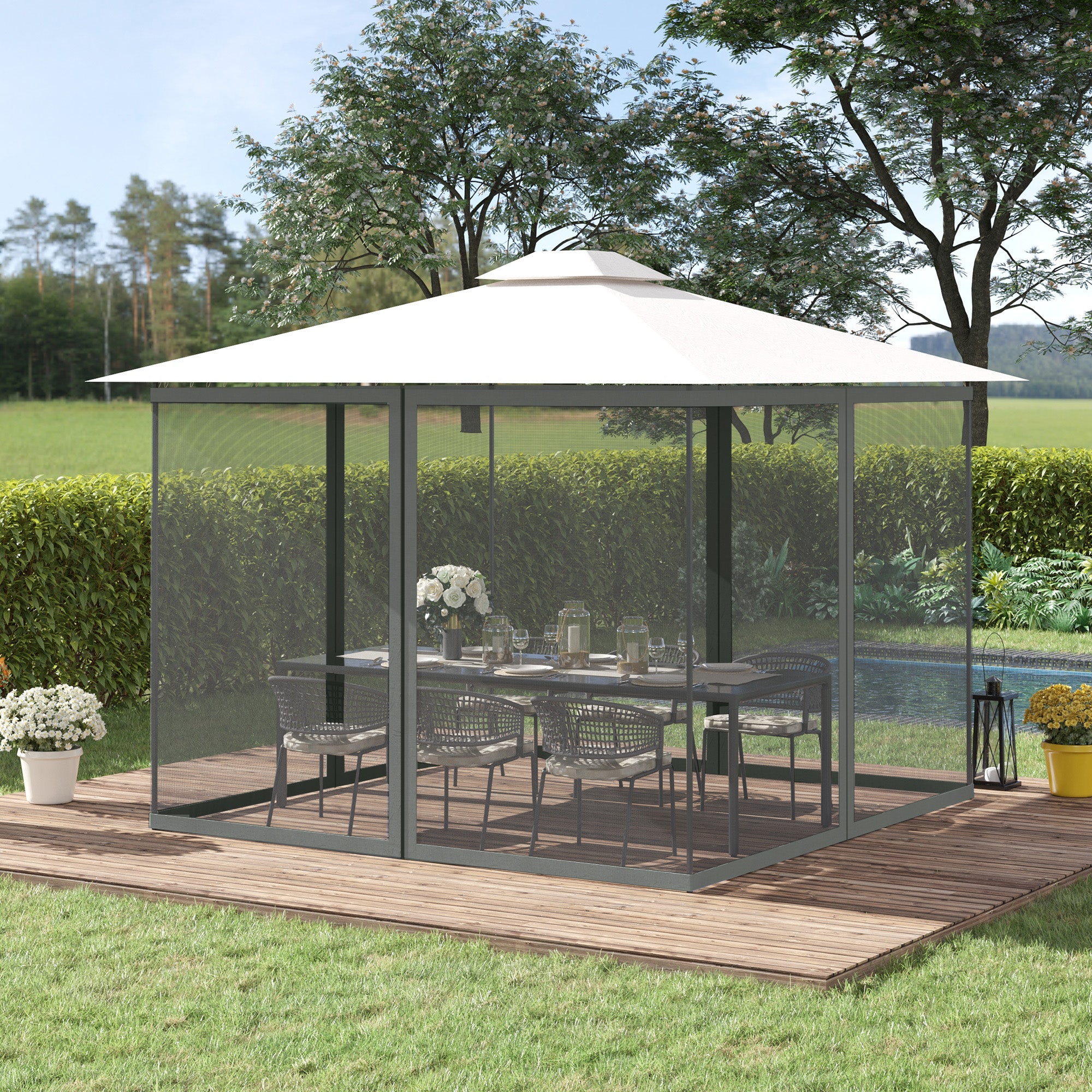 Outsunny 352 x 207cm Universal Replacement Mesh Sidewall Netting for Patio Gazebos and Canopy Tents, (Sidewall Only) Dark Grey 