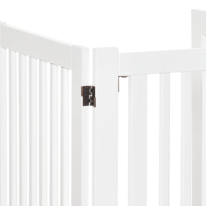 PawHutPet Gates MDF Freestanding Expandable Dog Gate Wood Doorway Pet Barrier Fence w/ Latched Door White 