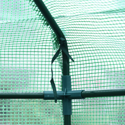 Outsunny Hexagon Walk In Greenhouse with Shelves, Outdoor Green House Grow House with Waterproof PE Cover and Roll-up Door, 228 x 196 x 215 cm, Green 