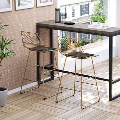 HOMCOM Set of 2 Bar stools Modern Counter Height Wire Metal Bar chairs for Kitchen, Bar Counter, Gold 