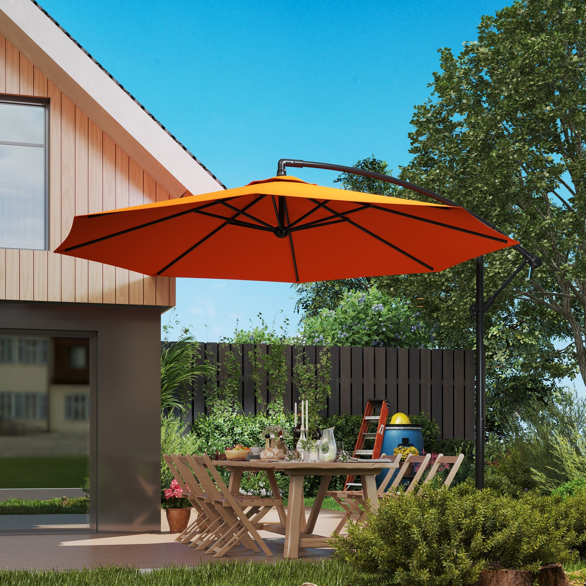Outsunny 3(m) Overhanging Parasol, with Base - Orange 