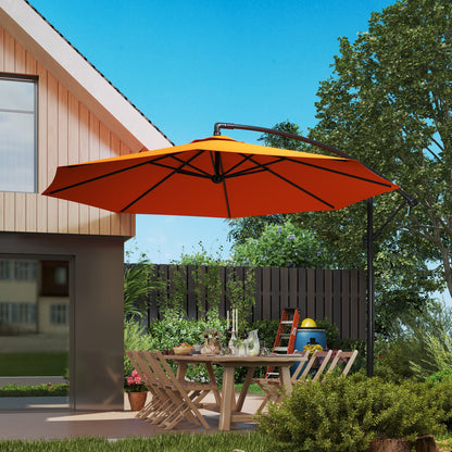 Outsunny 3(m) Overhanging Parasol, with Base - Orange 