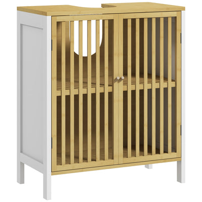 HOMCOM Bamboo-Blend Retro Cut-Out Under Sink Cabinet 
